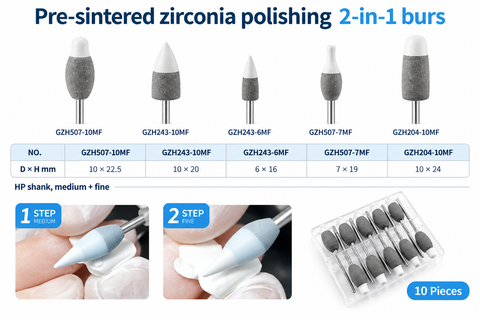 2-in-1 Pre-sintered Zirconia Grinding and Polishing Bur