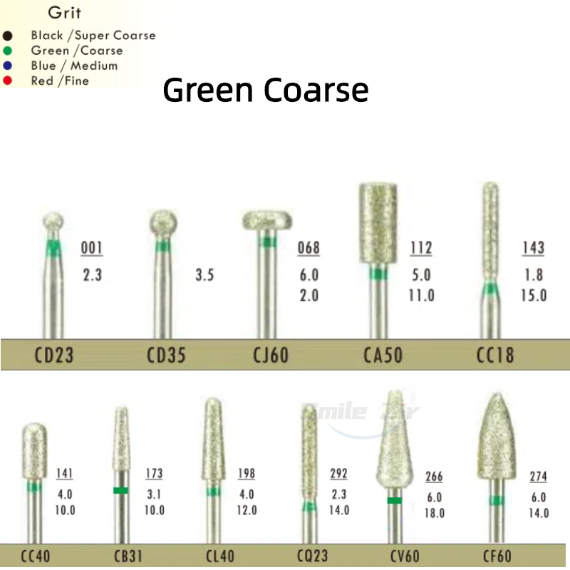 10pcs HP Coarse Green Rotary bur